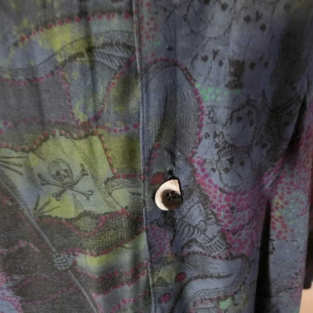 Waterland S Mens Unisex Skull Pirate‎ Print Vintage Shirt Long Sleeve Top Rayon